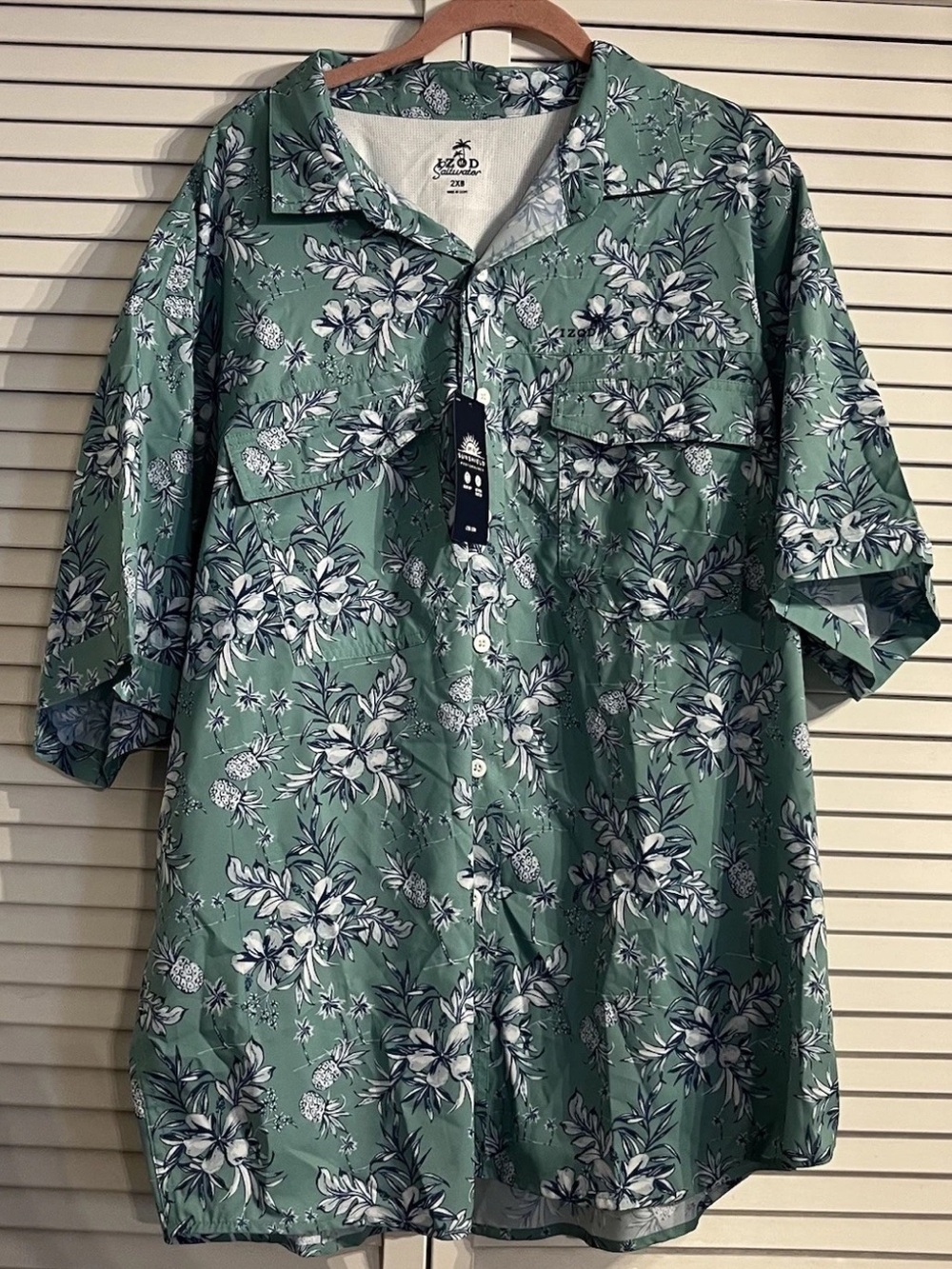 Men’s Izod Saltwater Blue Floral Button Up Shirt 2XB